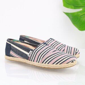 TOMS Womens Classic Alpargata Slip On Shoe Size 7.5 Navy Red Flat Espadrille